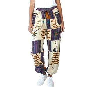 Rising International Patchwork Pants Boho Cotton Drawstring Size S Multi-Color